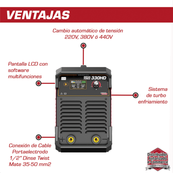 Soldadora Inversor Mega Force 330 HD Electrodo y TIG - Image 3